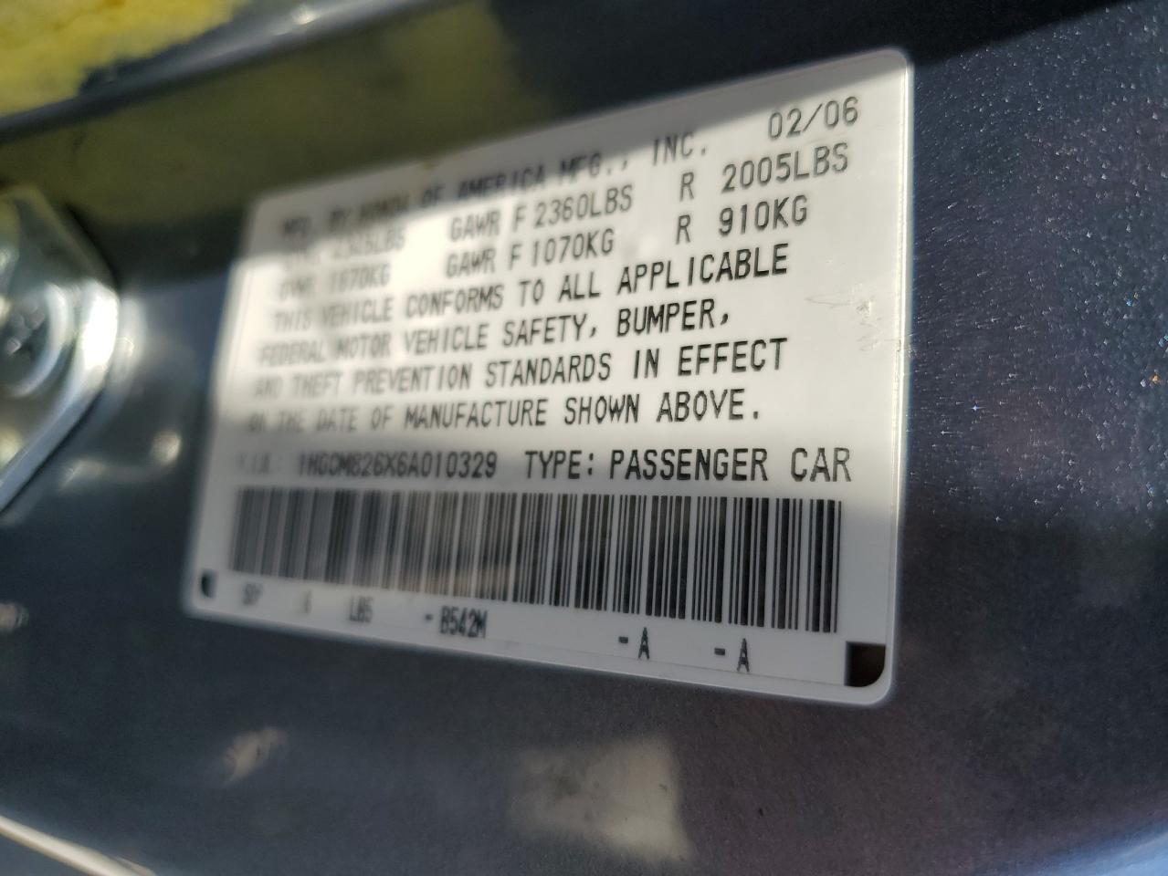 2006 Honda Accord Ex VIN: 1HGCM826X6A010329 Lot: 64114094