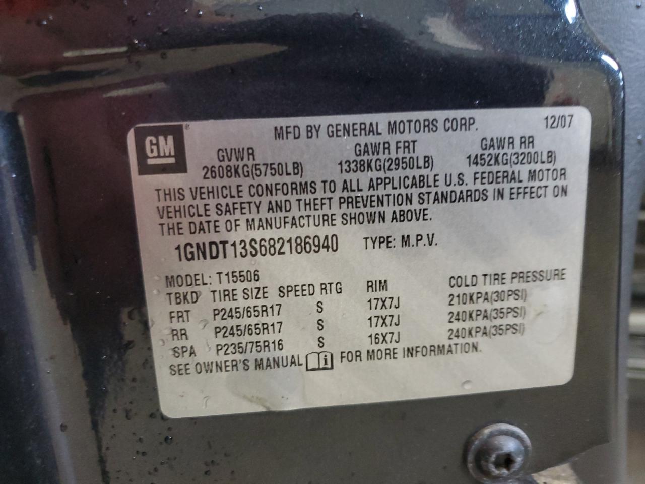 2008 Chevrolet Trailblazer Ls VIN: 1GNDT13S682186940 Lot: 64370504