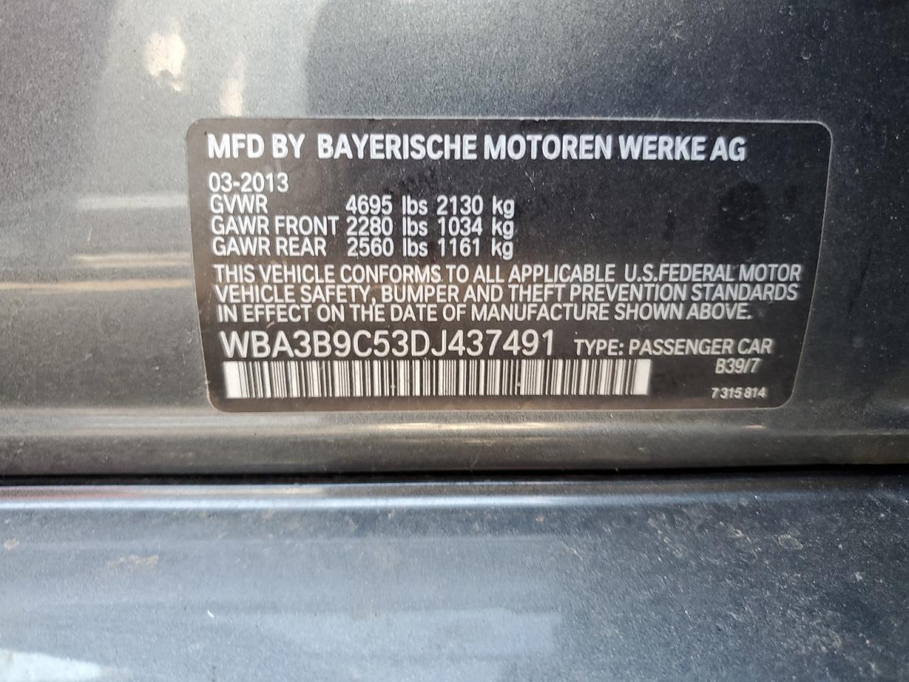 WBA3B9C53DJ437491 2013 BMW 335 Xi