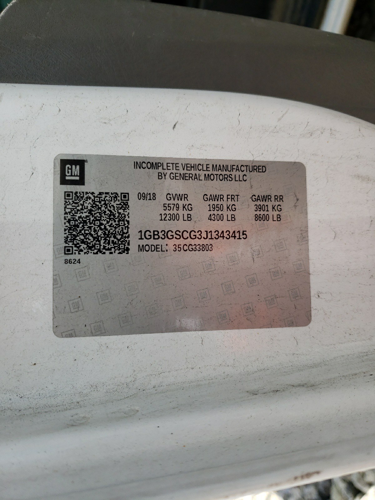 1GB3GSCG3J1343415 2018 Chevrolet Express G3500