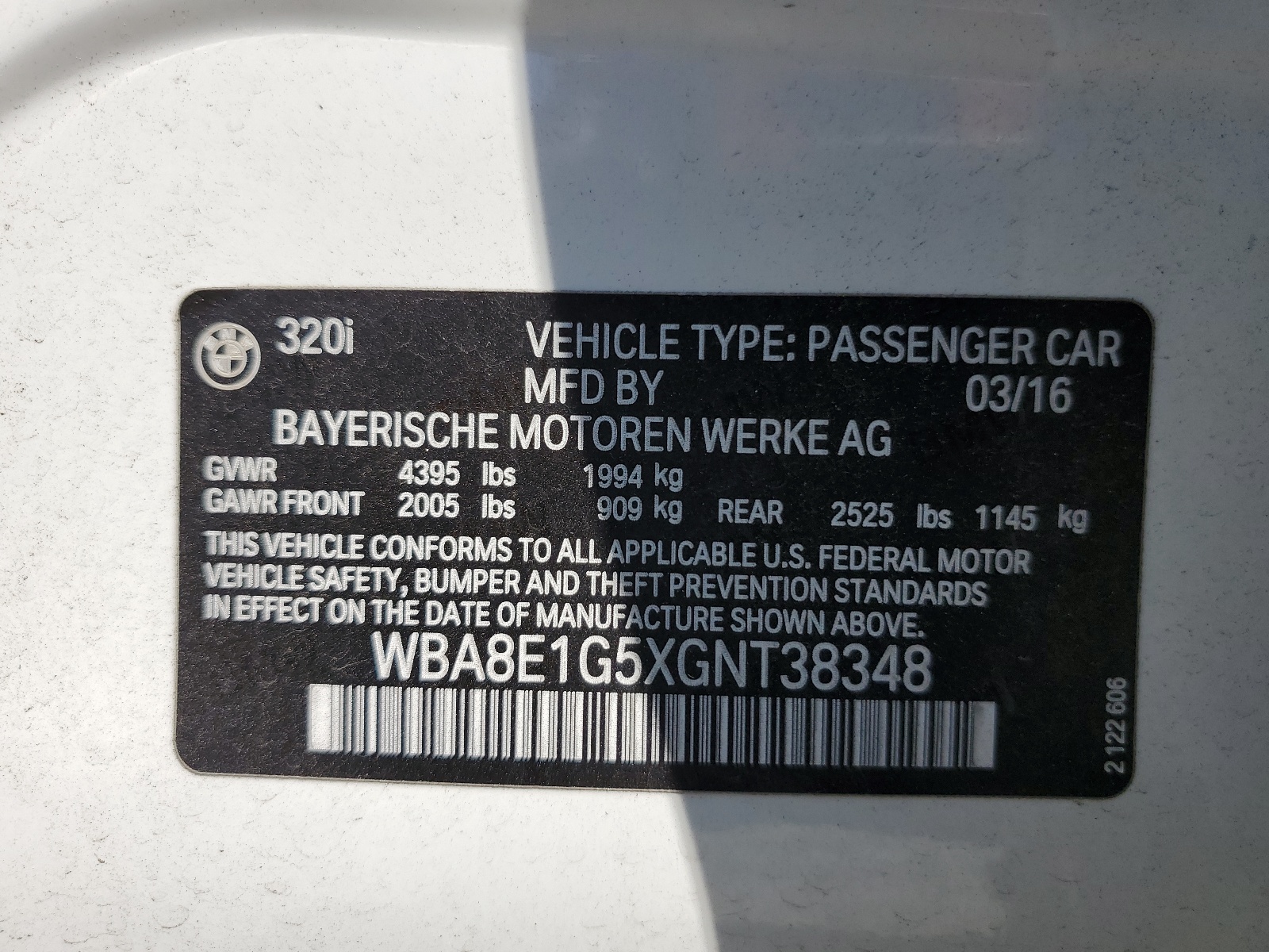 WBA8E1G5XGNT38348 2016 BMW 320 I