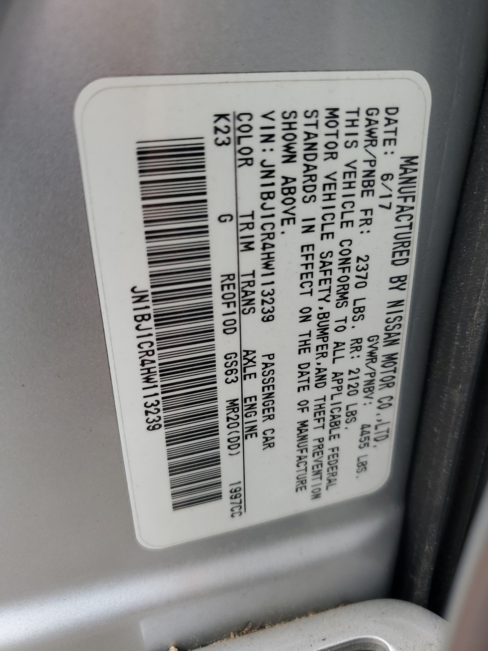 JN1BJ1CR4HW113239 2017 Nissan Rogue Sport S