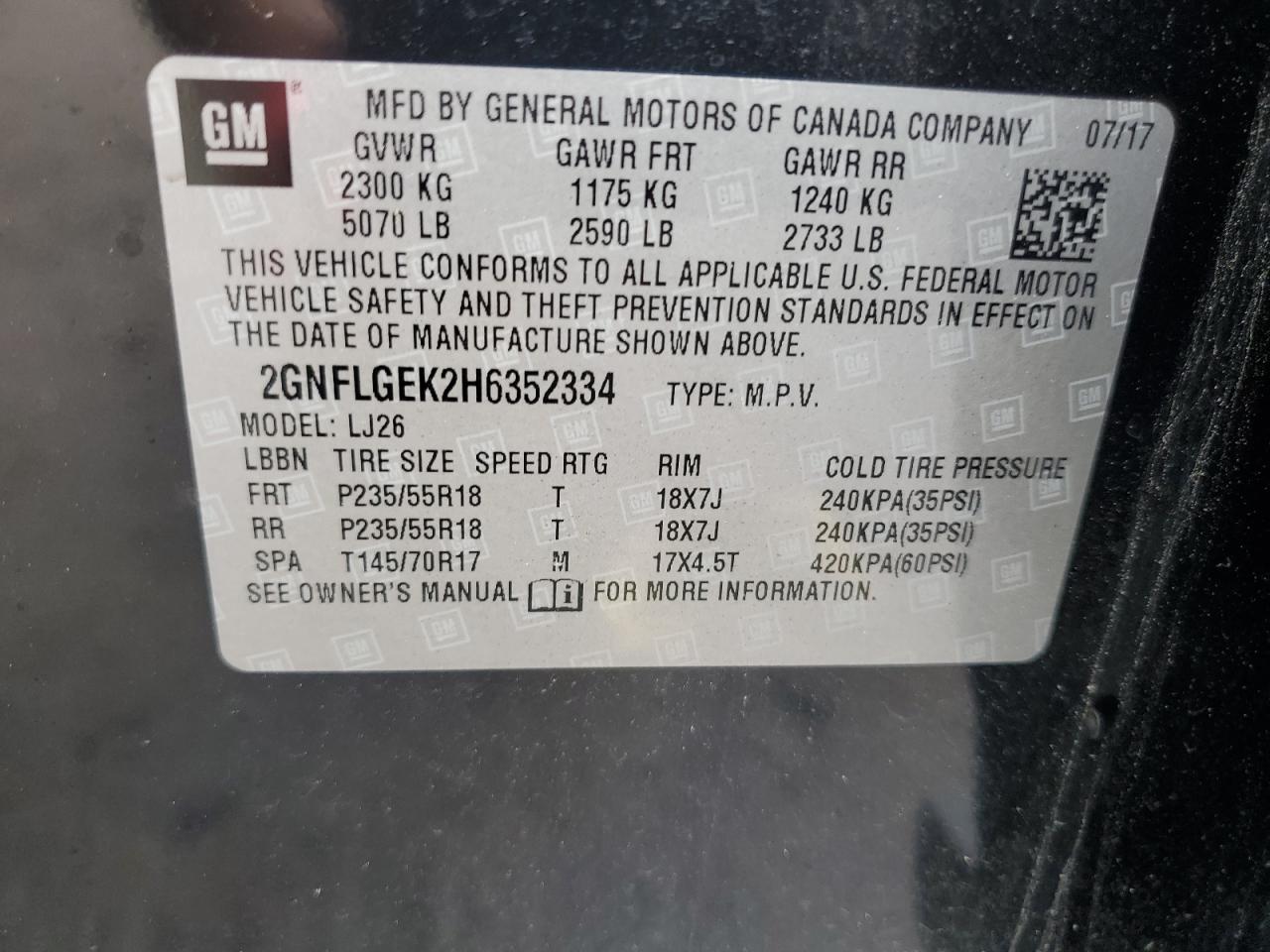 2GNFLGEK2H6352334 2017 Chevrolet Equinox Premier