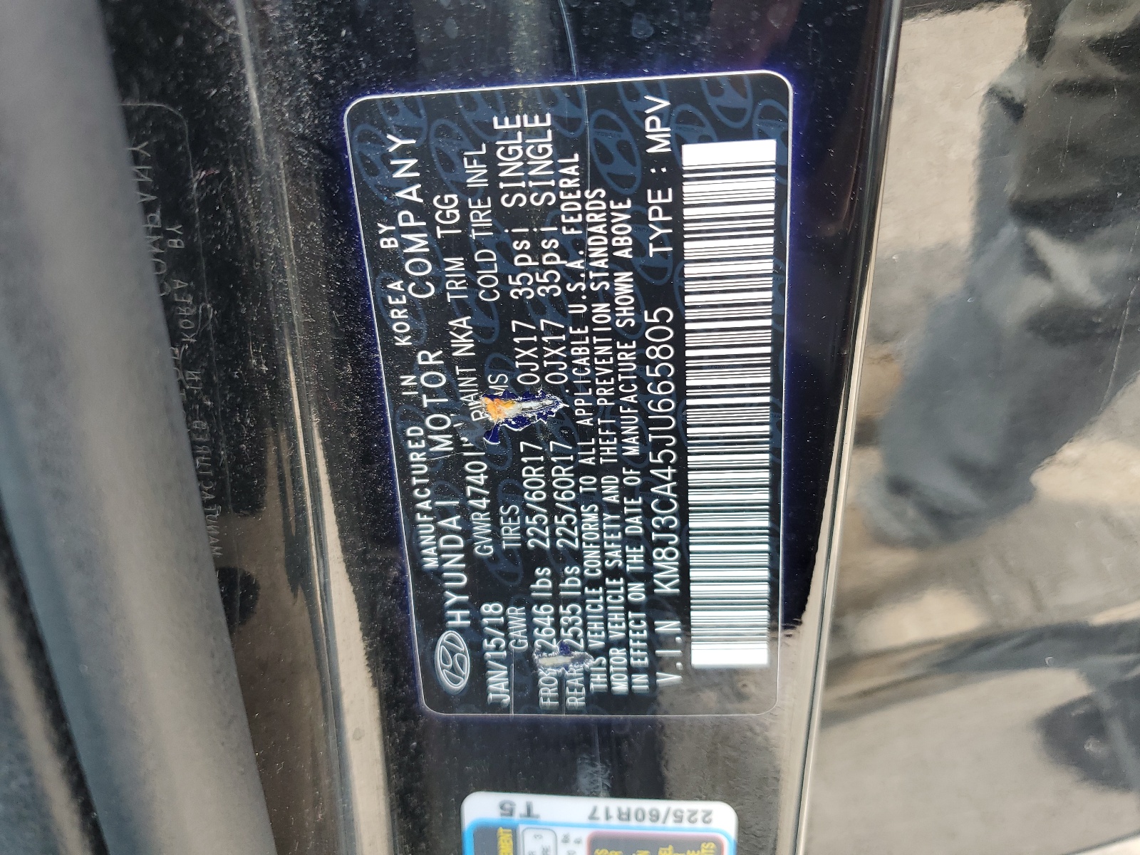 KM8J3CA45JU665805 2018 Hyundai Tucson Sel