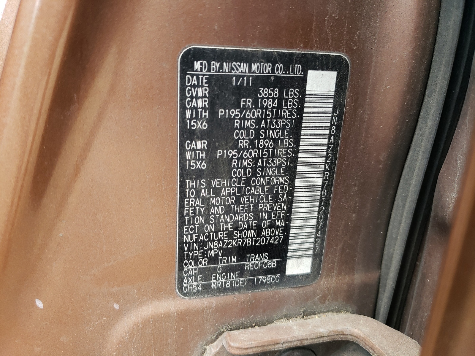 JN8AZ2KR7BT207427 2011 Nissan Cube Base