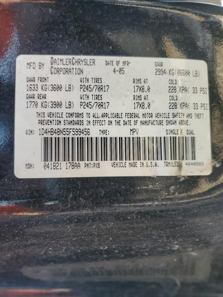 2005 Dodge Durango Slt VIN: 1D4HB48N55F599456 Lot: 64849794