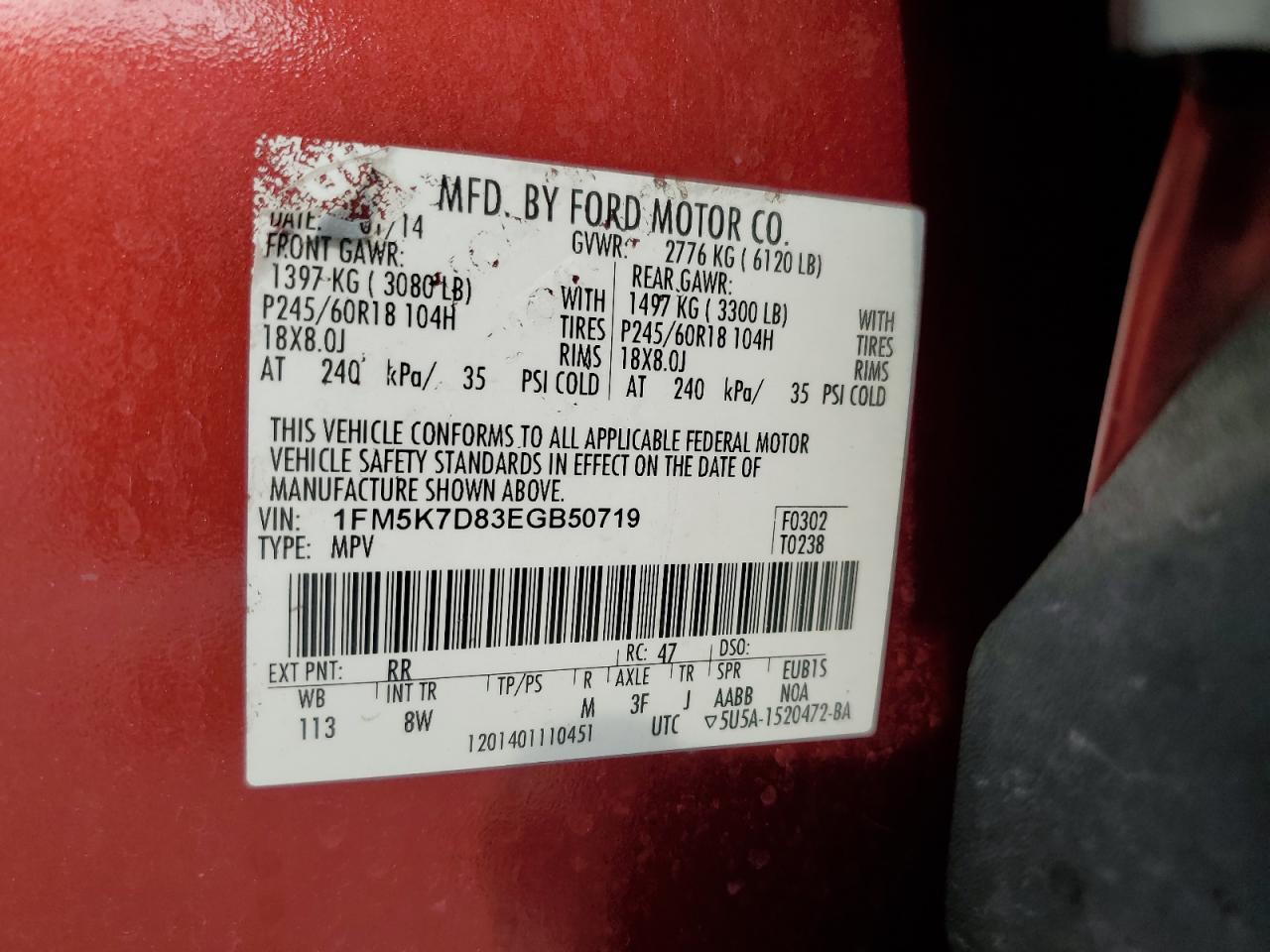 2014 Ford Explorer Xlt VIN: 1FM5K7D83EGB50719 Lot: 64083454