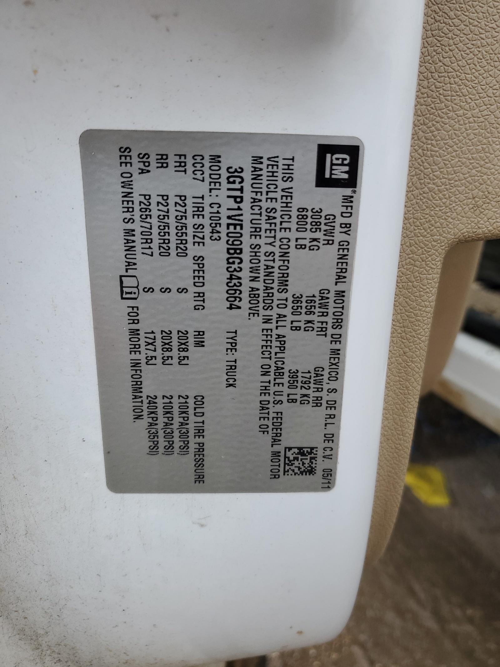 3GTP1VE09BG343664 2011 GMC Sierra C1500 Sle