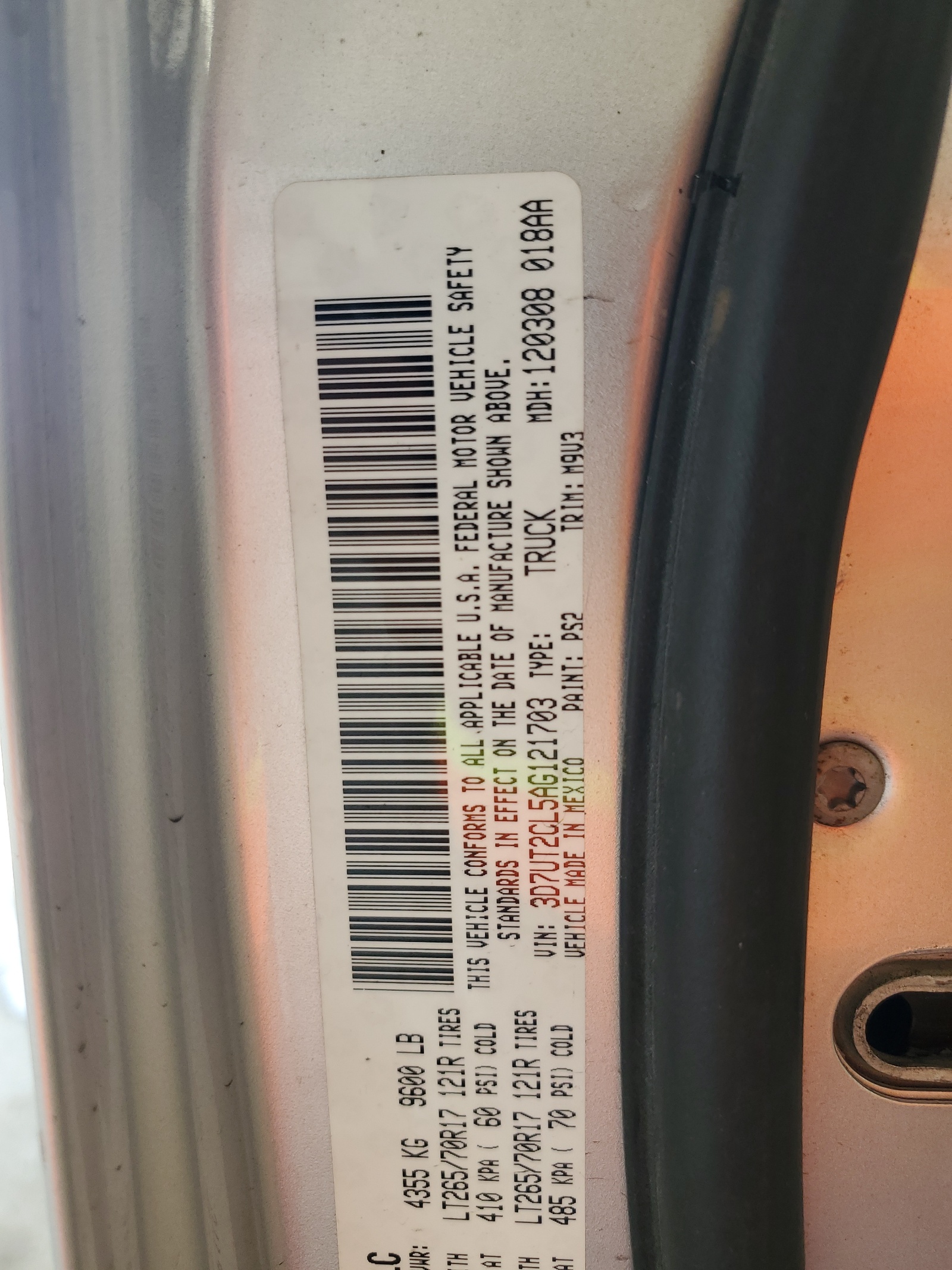 3D7UT2CL5AG121703 2010 Dodge Ram 2500