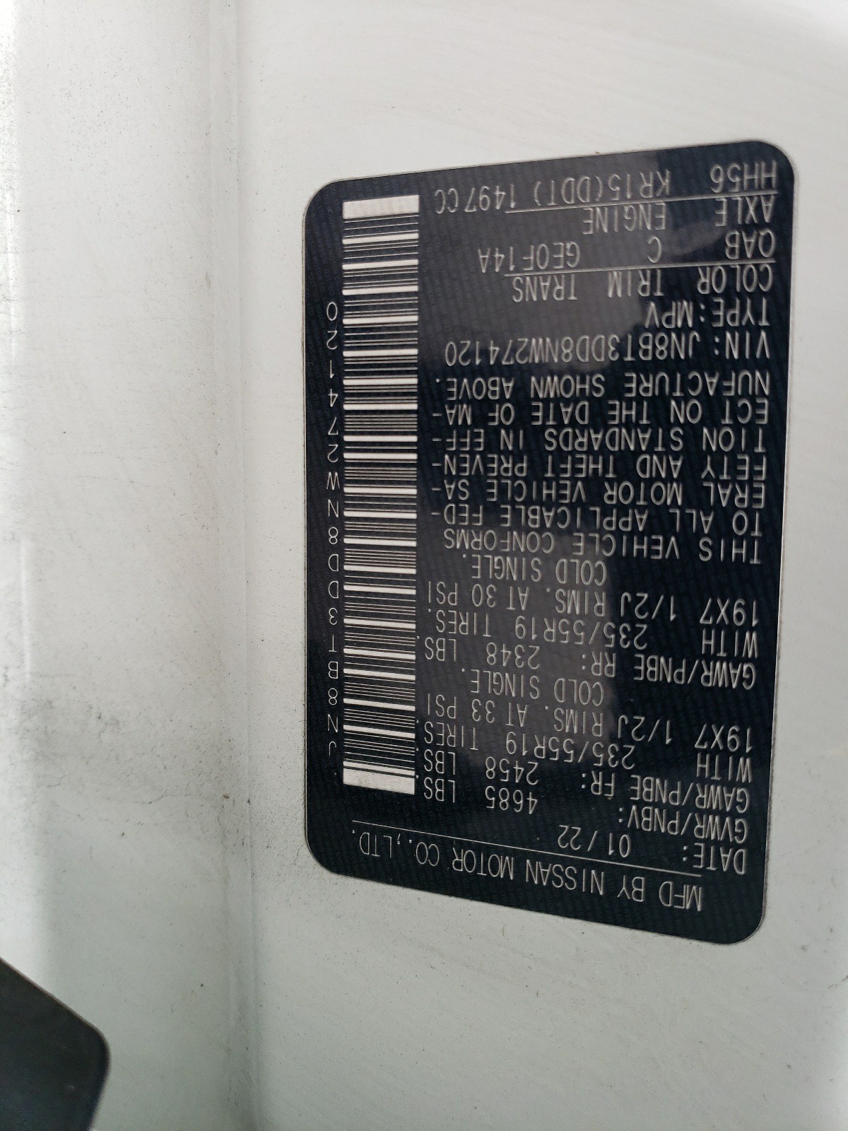 JN8BT3DD8NW274120 2022 Nissan Rogue Platinum