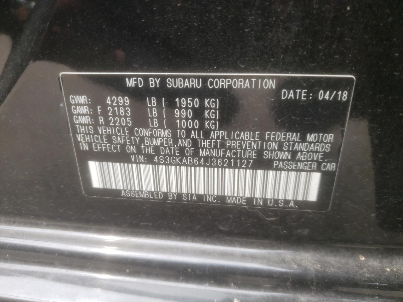 2018 Subaru Impreza Premium VIN: 4S3GKAB64J3621127 Lot: 63752604