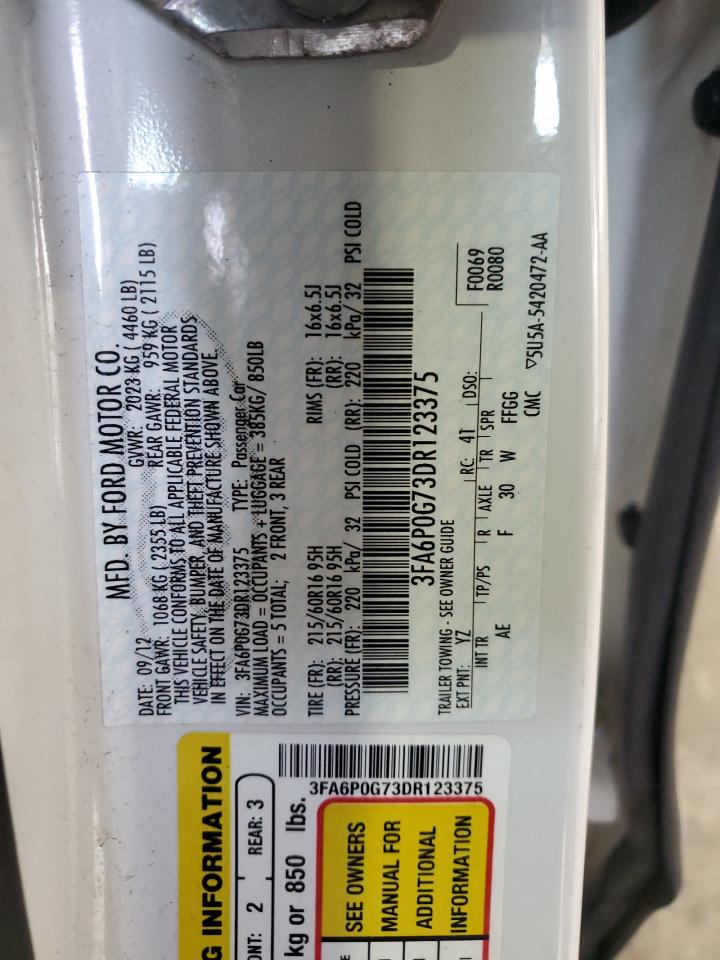 2013 Ford Fusion S VIN: 3FA6P0G73DR123375 Lot: 64269624