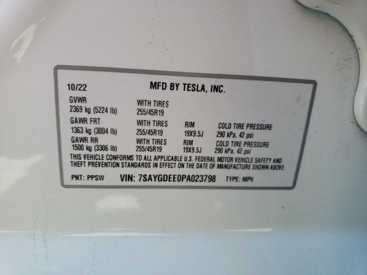 2023 Tesla Model Y VIN: 7SAYGDEE0PA023798 Lot: 65401624