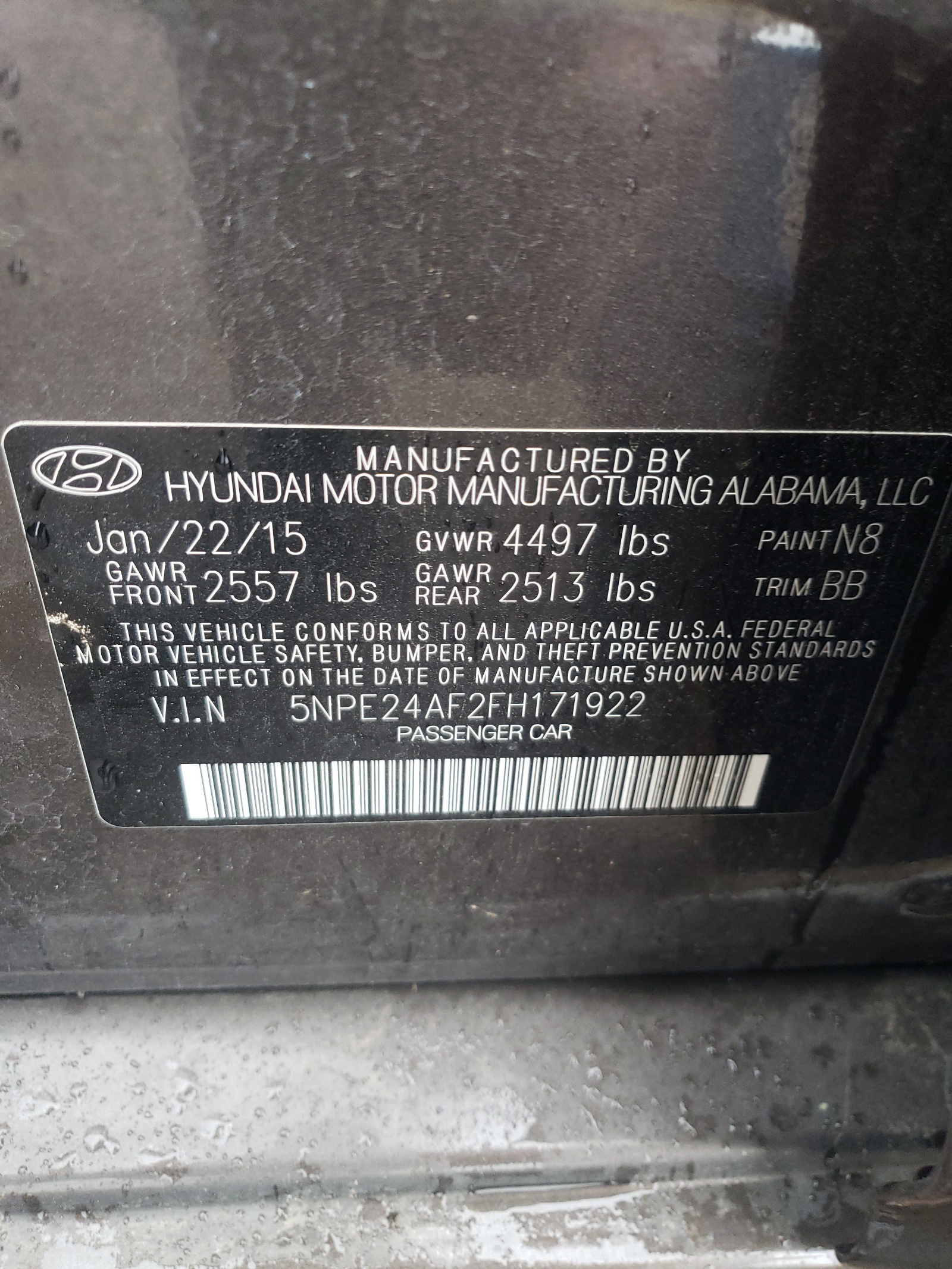 5NPE24AF2FH171922 2015 Hyundai Sonata Se