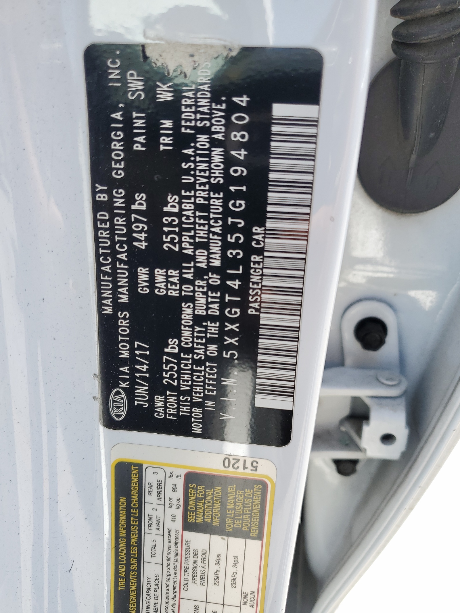 5XXGT4L35JG194804 2018 Kia Optima Lx