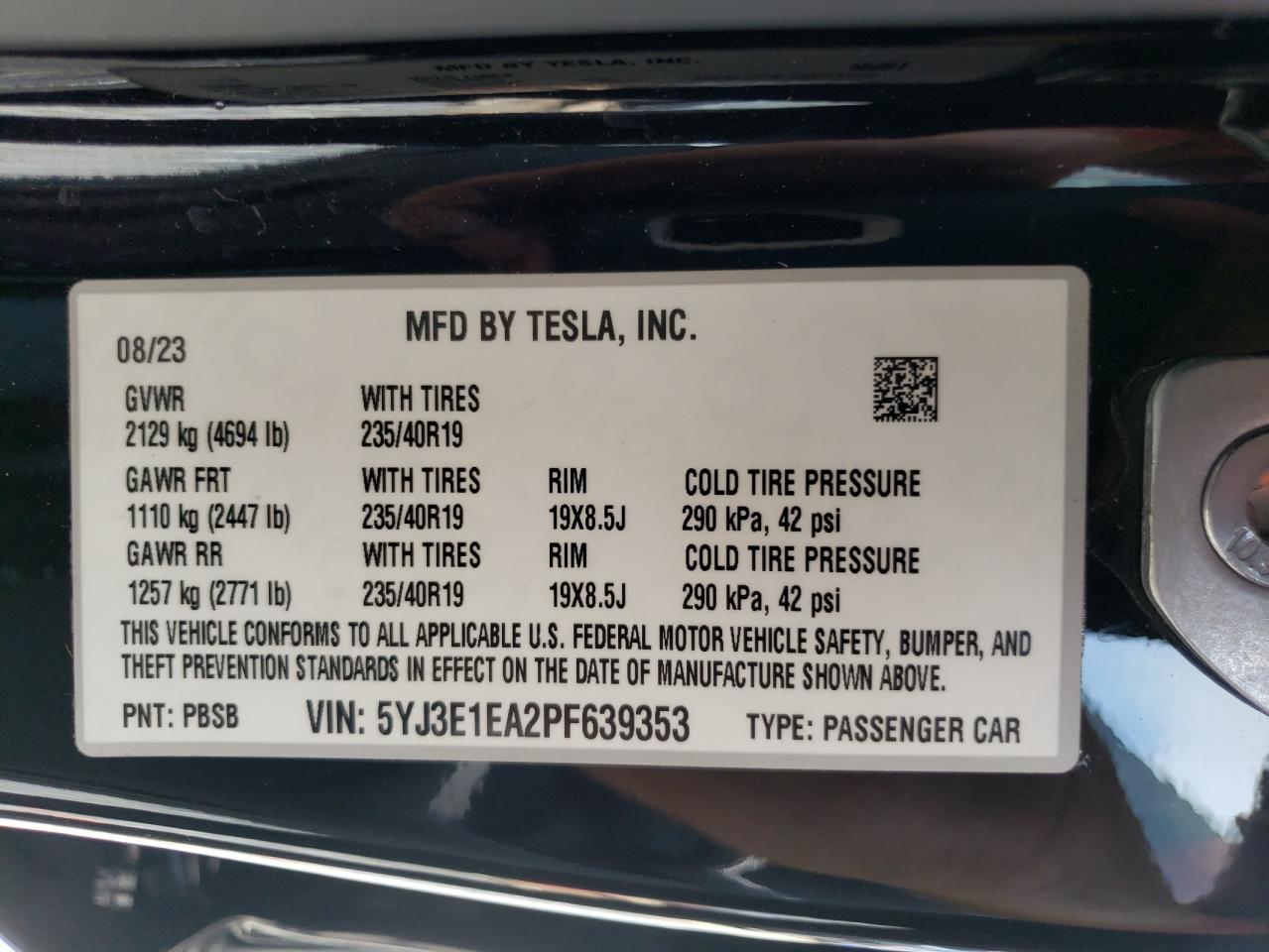 5YJ3E1EA2PF639353 2023 Tesla Model 3