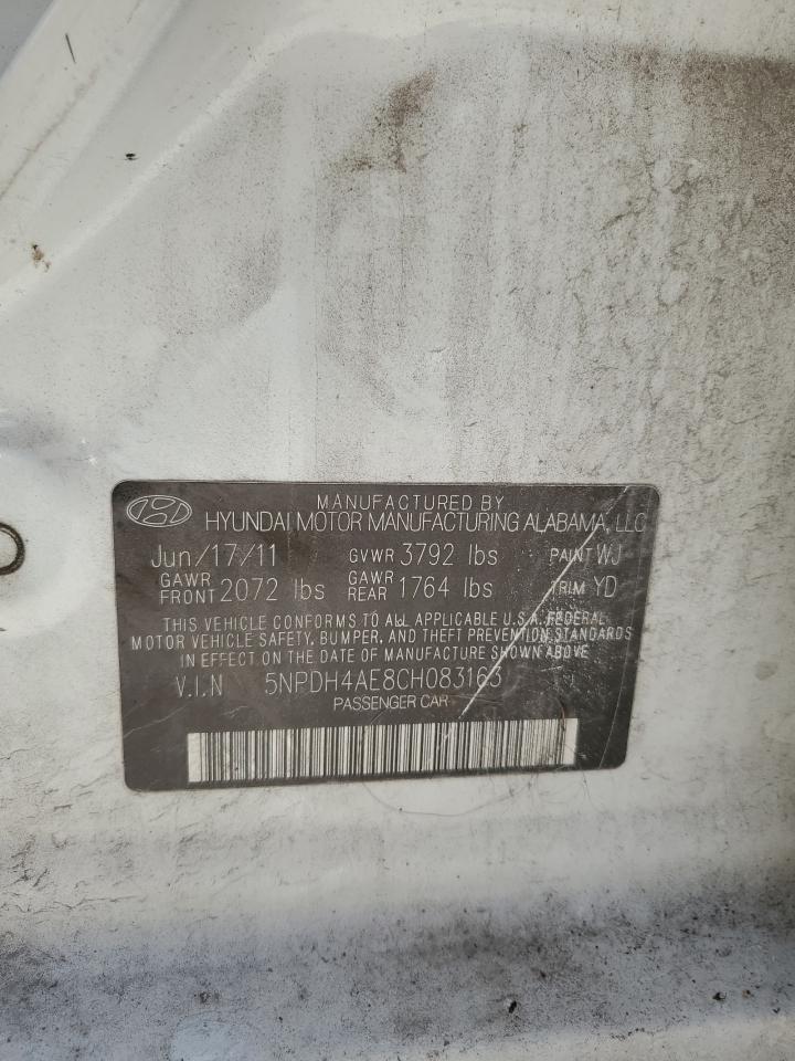 2012 Hyundai Elantra Gls VIN: 5NPDH4AE8CH083163 Lot: 63848694