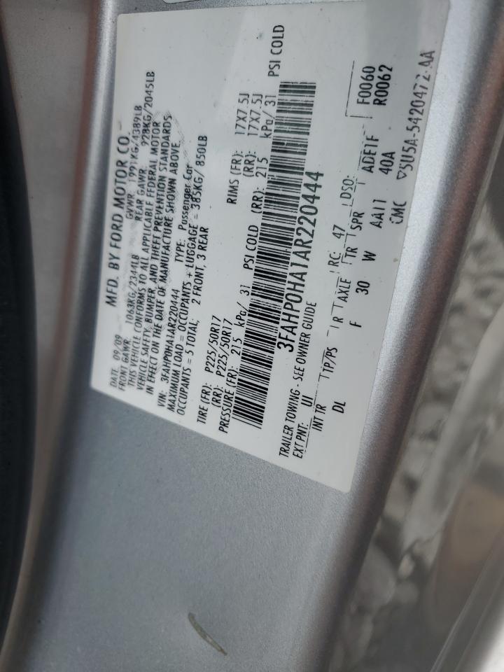 2010 Ford Fusion Se VIN: 3FAHP0HA1AR220444 Lot: 64803724