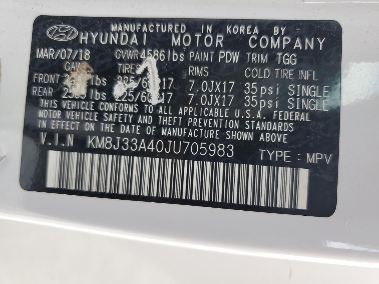 KM8J33A40JU705983 2018 Hyundai Tucson Sel