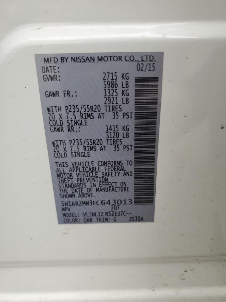 2015 Nissan Pathfinder S VIN: 5N1AR2MM3FC643013 Lot: 62928434