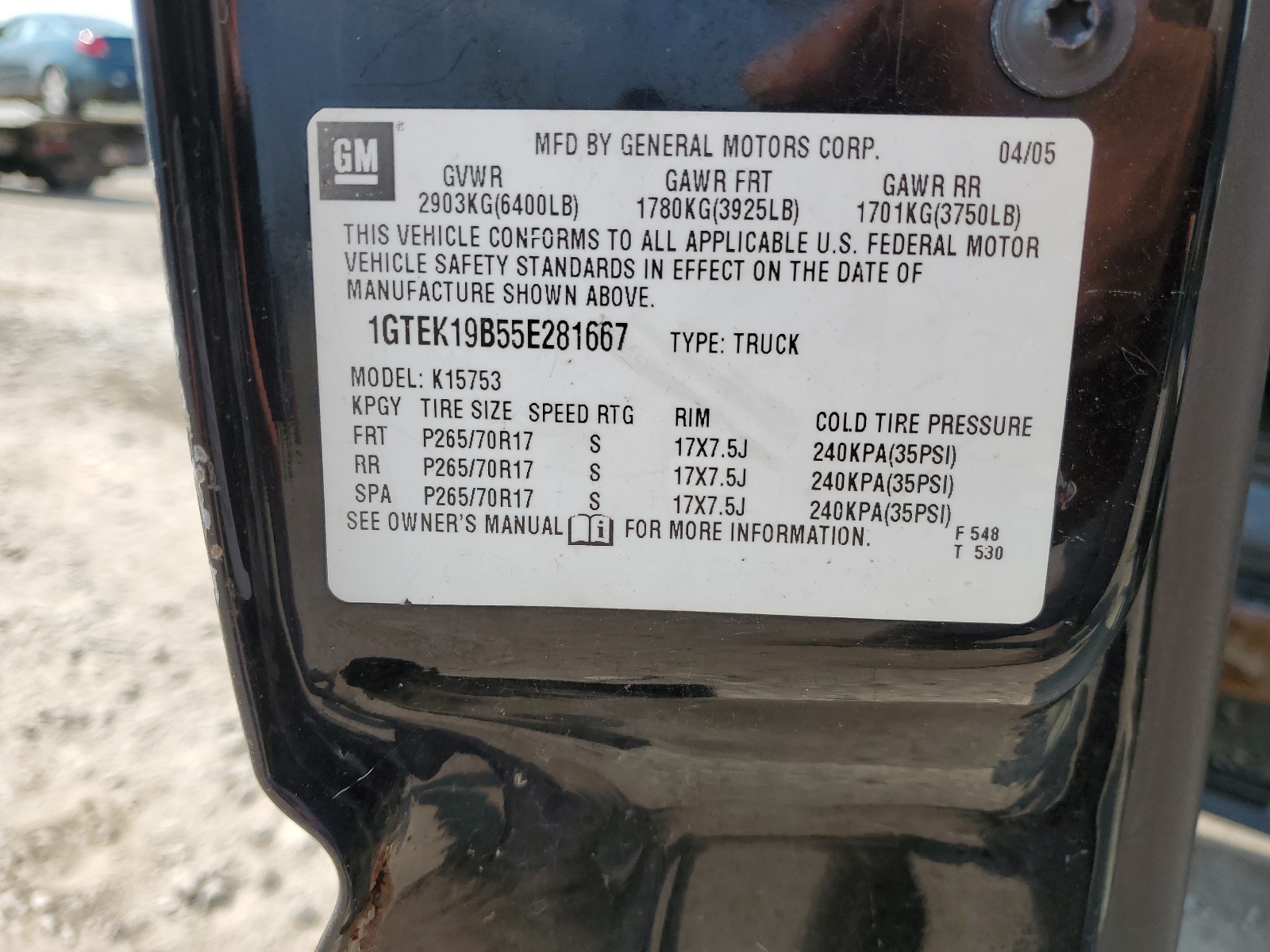 1GTEK19B55E281667 2005 GMC New Sierra K1500