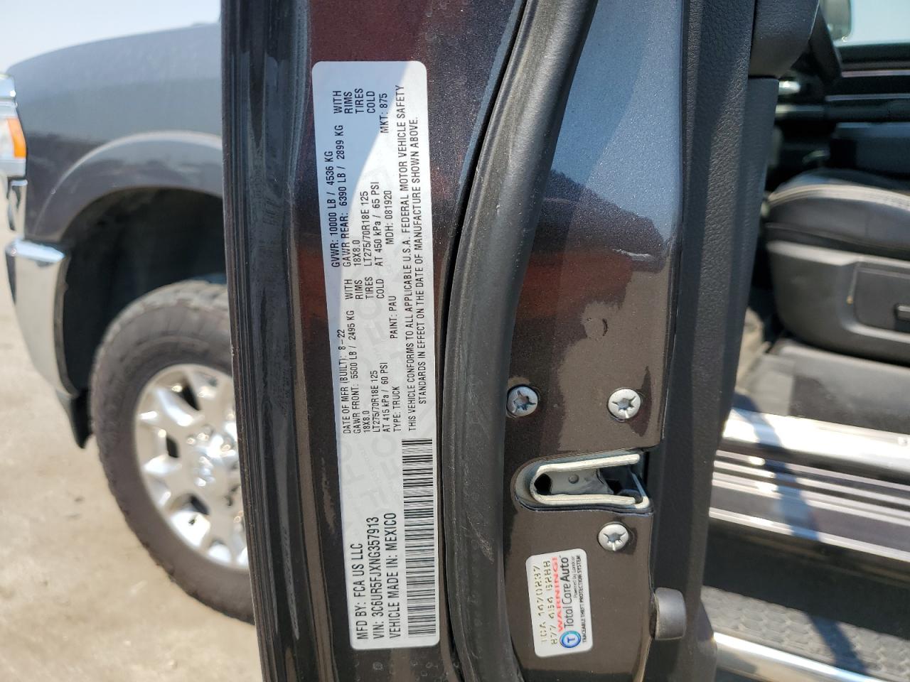 2022 Ram 2500 Laramie VIN: 3C6UR5FJXNG357913 Lot: 63010384