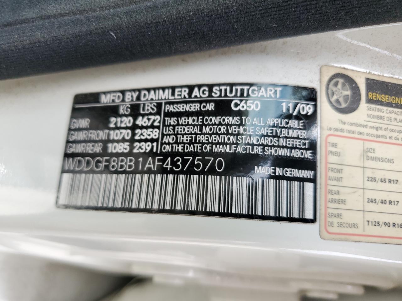 2010 Mercedes-Benz C 300 4Matic VIN: WDDGF8BB1AF437570 Lot: 61749024