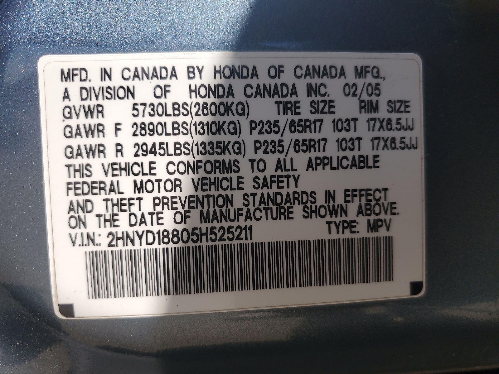 2HNYD18805H525211 2005 Acura Mdx Touring