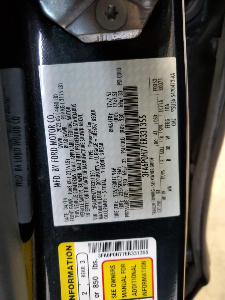 2014 Ford Fusion Se VIN: 3FA6P0H77ER331355 Lot: 62445214