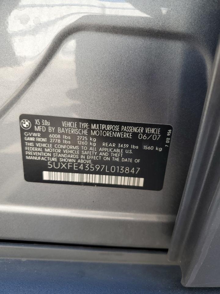2007 BMW X5 3.0I VIN: 5UXFE43597L013847 Lot: 63076634