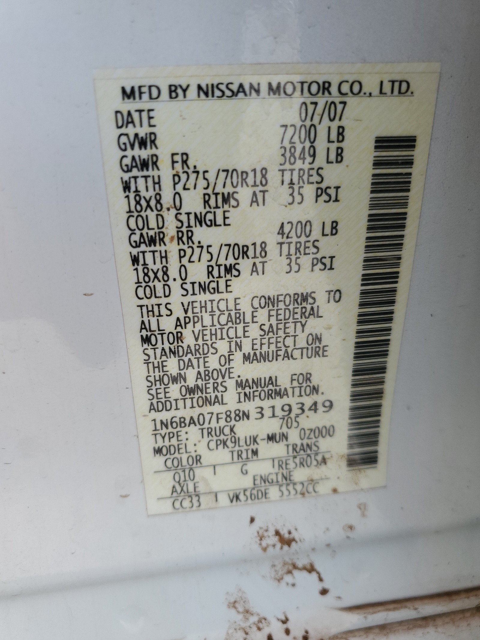 1N6BA07F88N319349 2008 Nissan Titan Xe