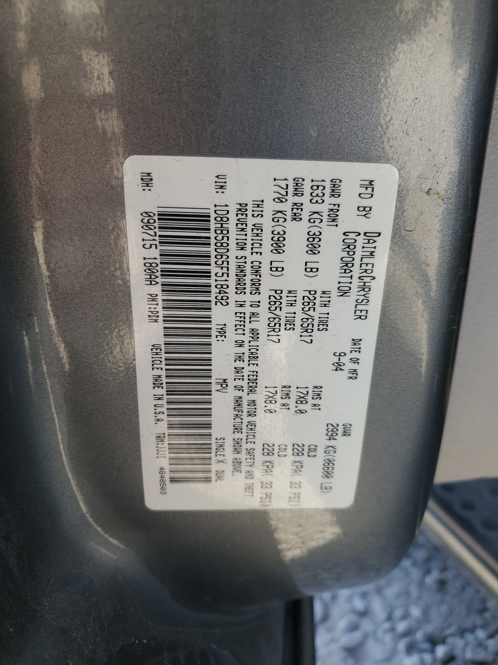 1D8HB58D65F518492 2005 Dodge Durango Limited