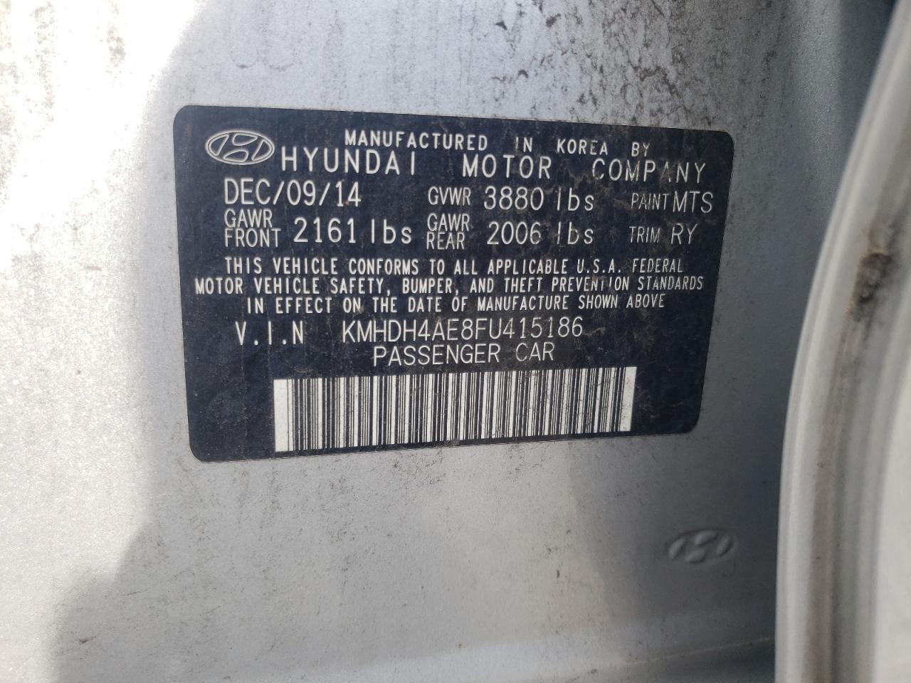 2015 Hyundai Elantra Se VIN: KMHDH4AE8FU415186 Lot: 61608534