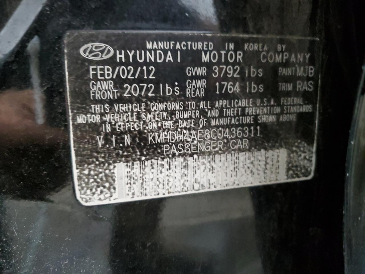 2012 Hyundai Elantra Gls VIN: KMHDH4AE8CU436311 Lot: 64239054