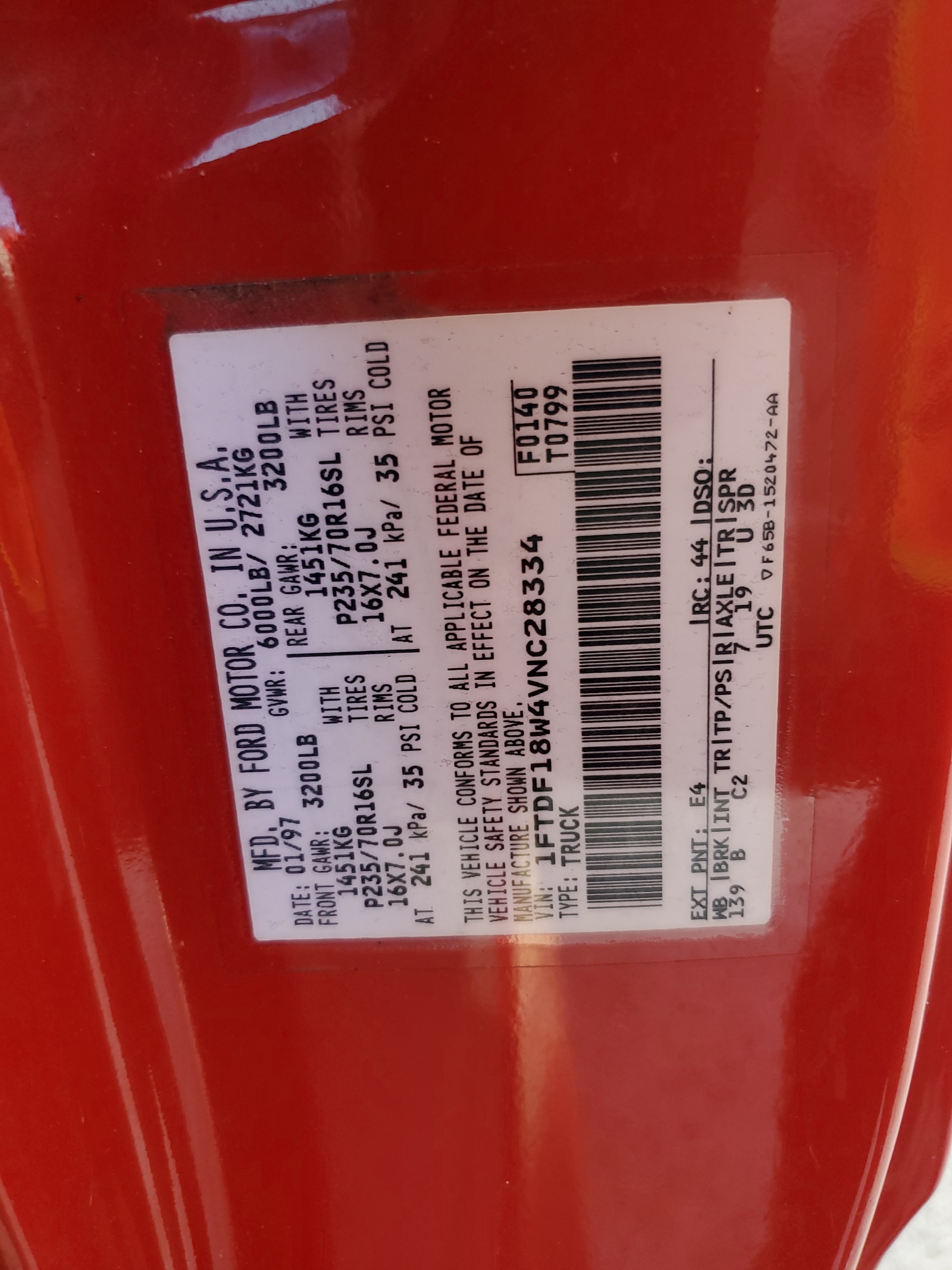 1FTDF18W4VNC28334 1997 Ford F150