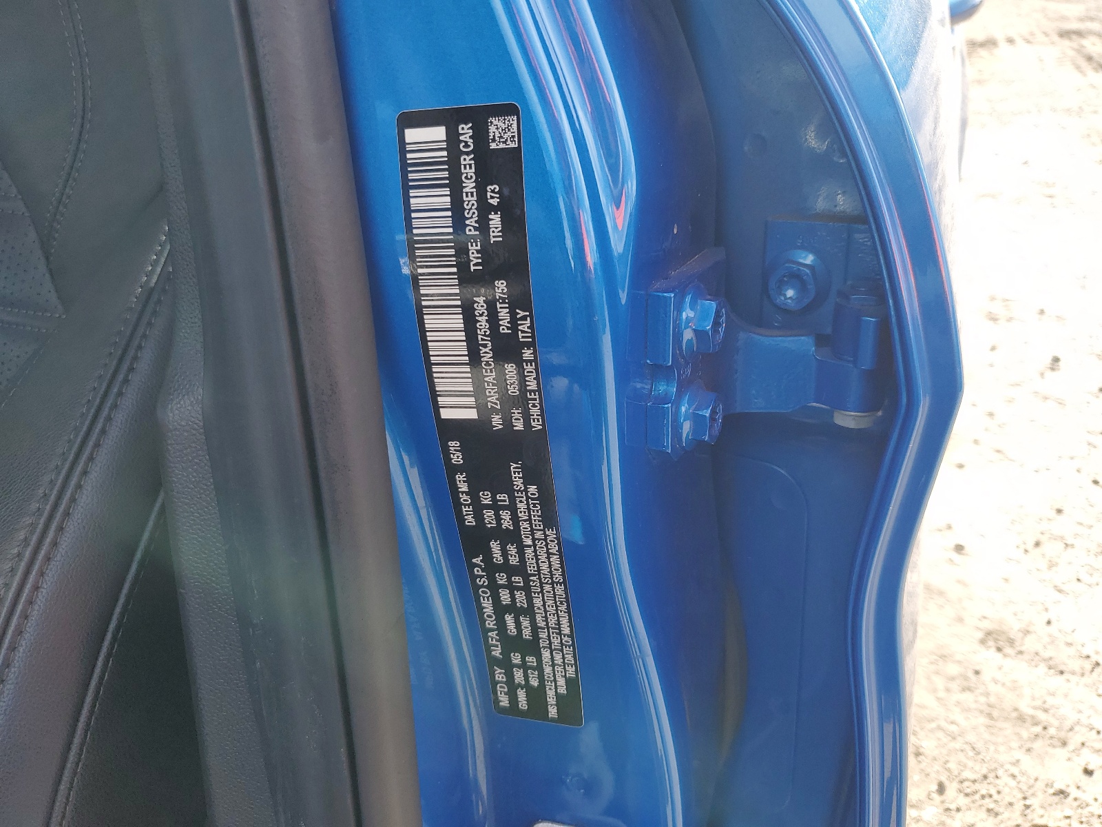 ZARFAECNXJ7594364 2018 Alfa Romeo Giulia Ti