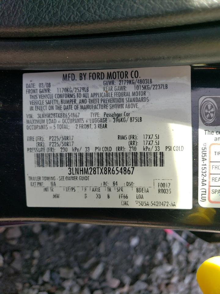 2008 Lincoln Mkz VIN: 3LNHM28TX8R654867 Lot: 64104224