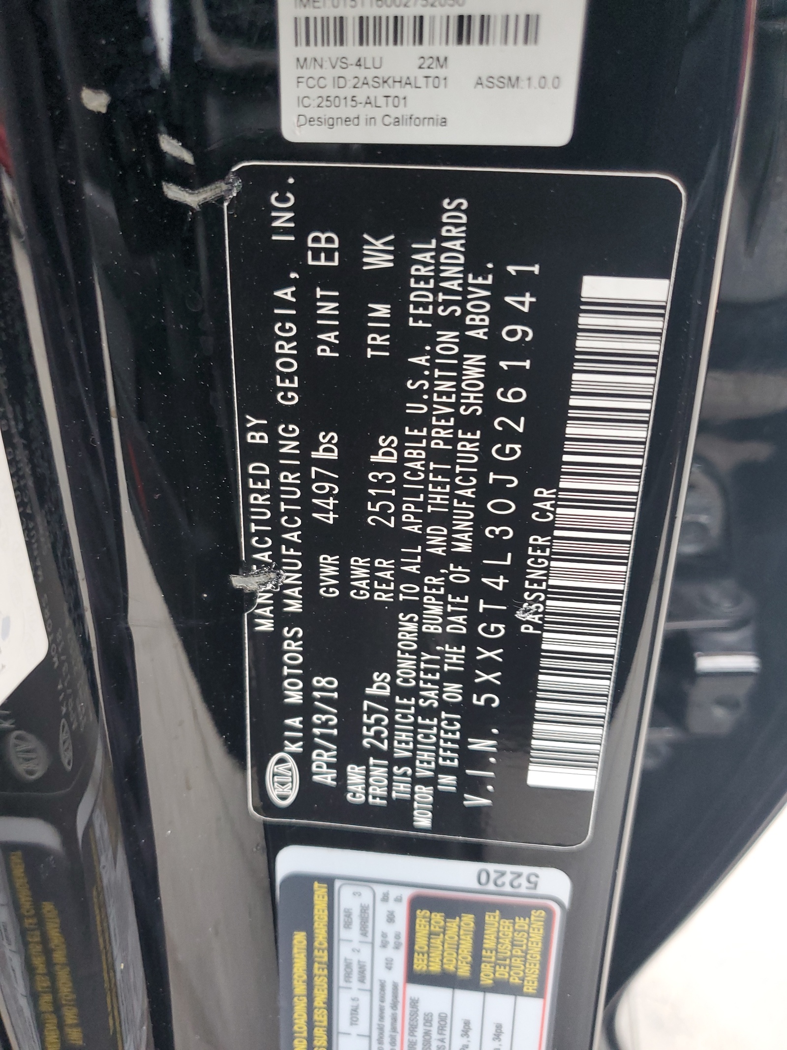 5XXGT4L30JG261941 2018 Kia Optima Lx