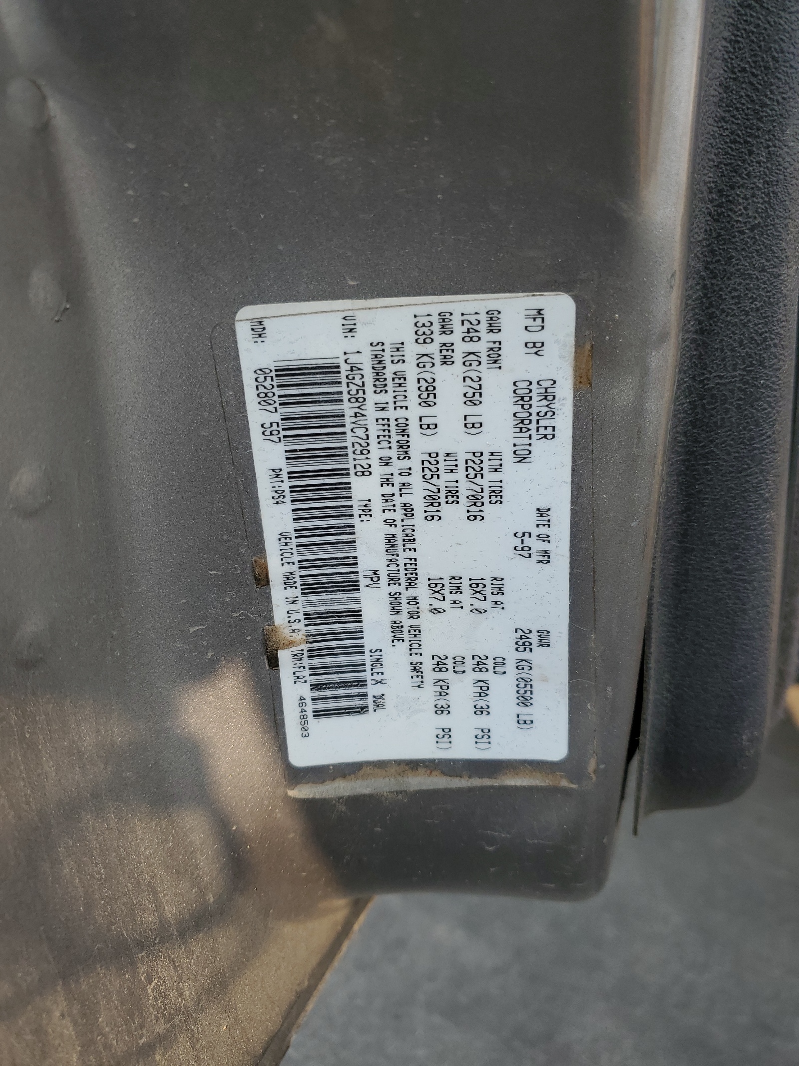 1J4GZ58Y4VC729128 1997 Jeep Grand Cherokee Laredo