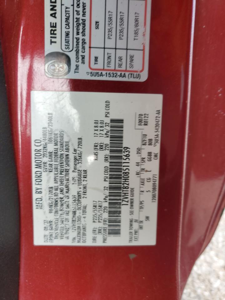 2008 Ford Mustang Gt VIN: 1ZVHT82H085115639 Lot: 62219594