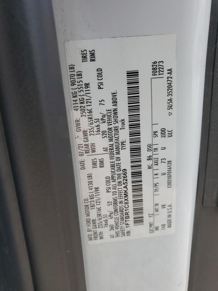 2021 Ford Transit T-250 VIN: 1FTBR1C8XMKA52669 Lot: 62419074