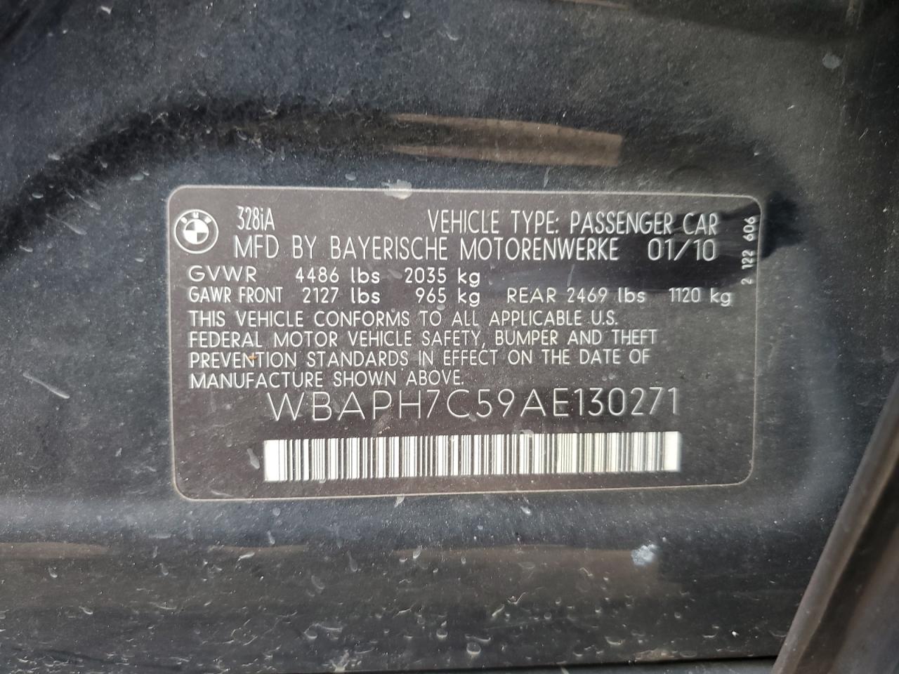 2010 BMW 328 I VIN: WBAPH7C59AE130271 Lot: 65214584