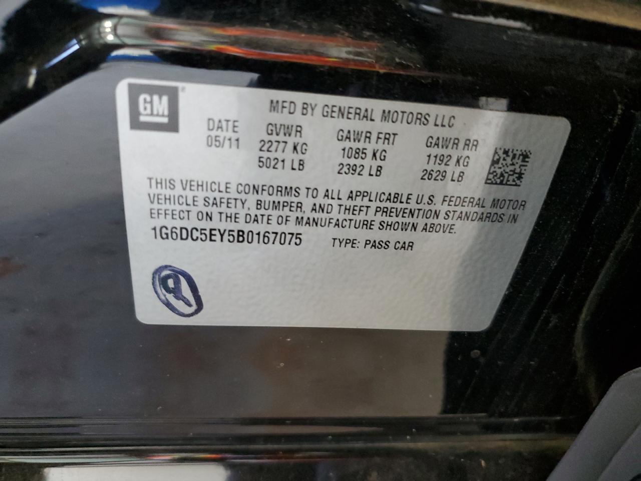 2011 Cadillac Cts VIN: 1G6DC5EY5B0167075 Lot: 63220964