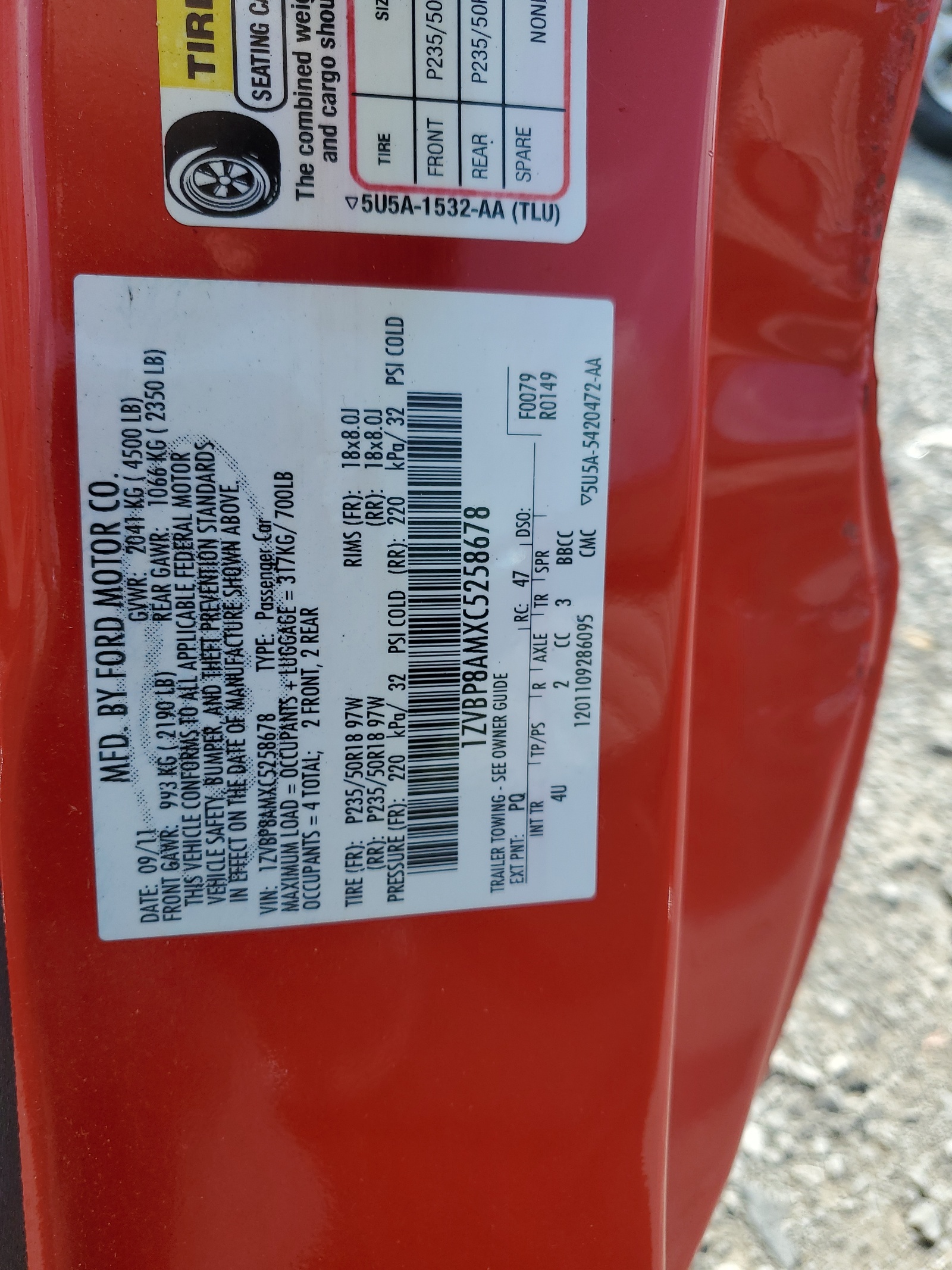 1ZVBP8AMXC5258678 2012 Ford Mustang