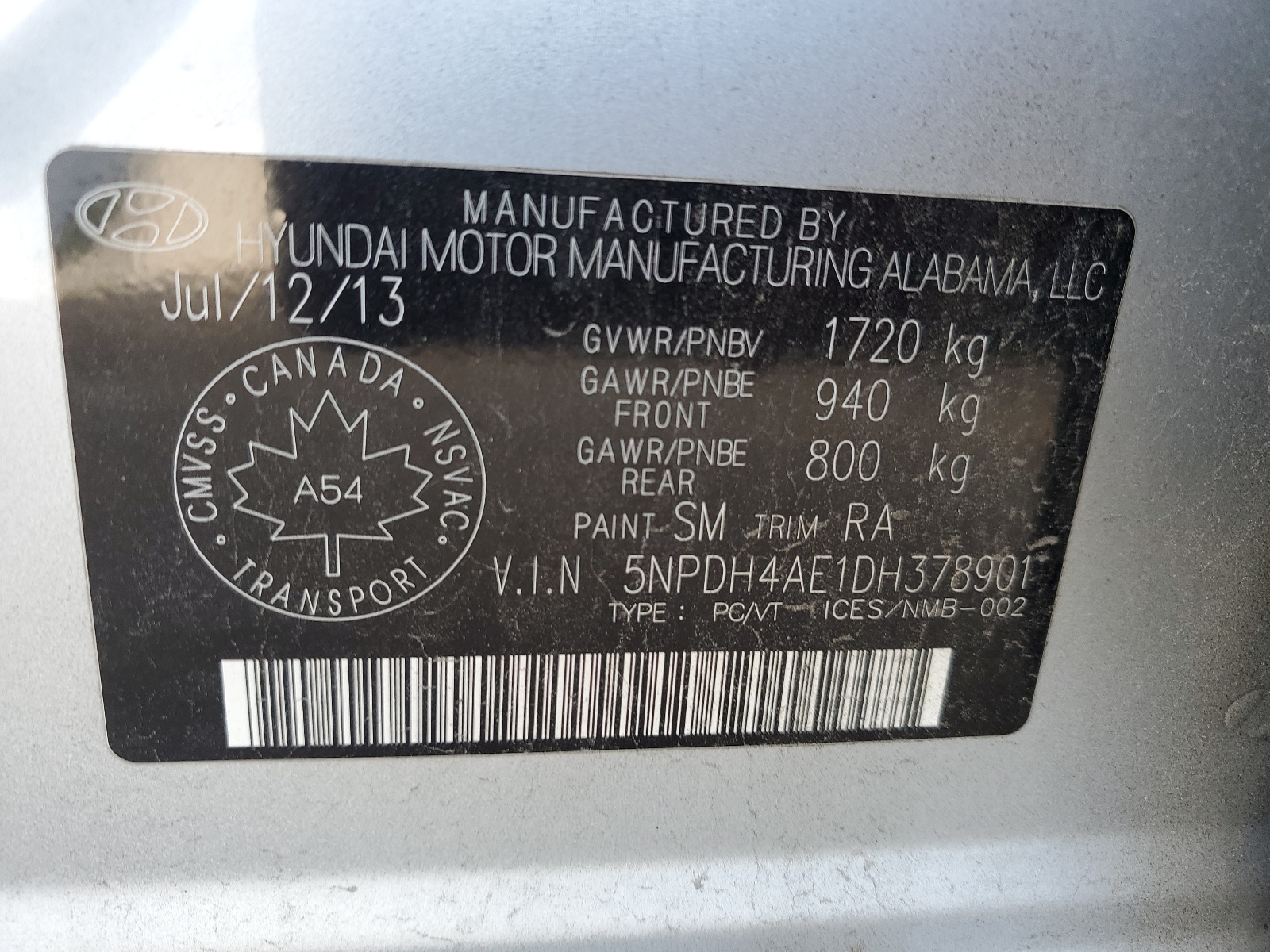 5NPDH4AE1DH378901 2013 Hyundai Elantra Gls