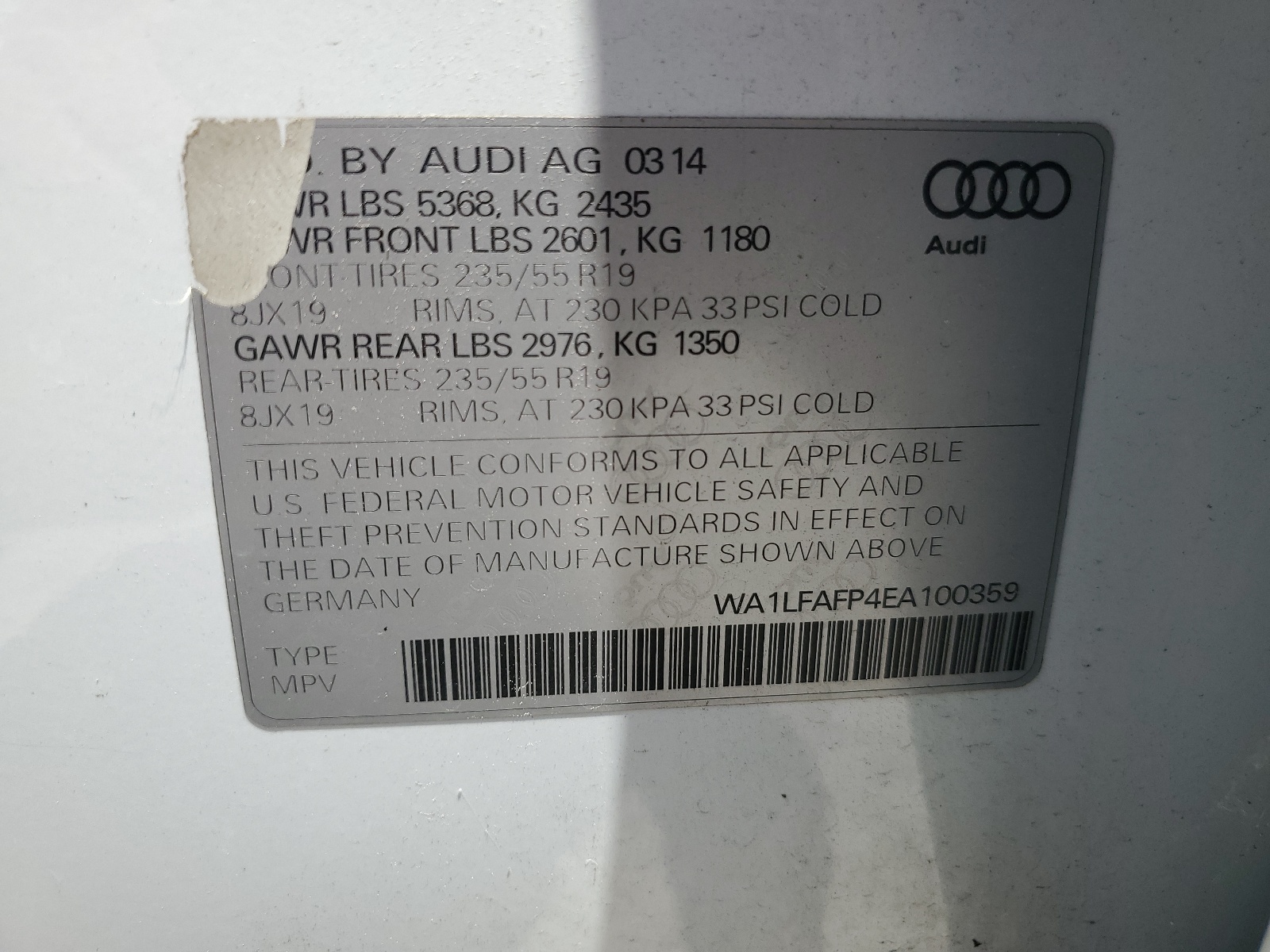 2014 Audi Q5 Premium Plus vin: WA1LFAFP4EA100359