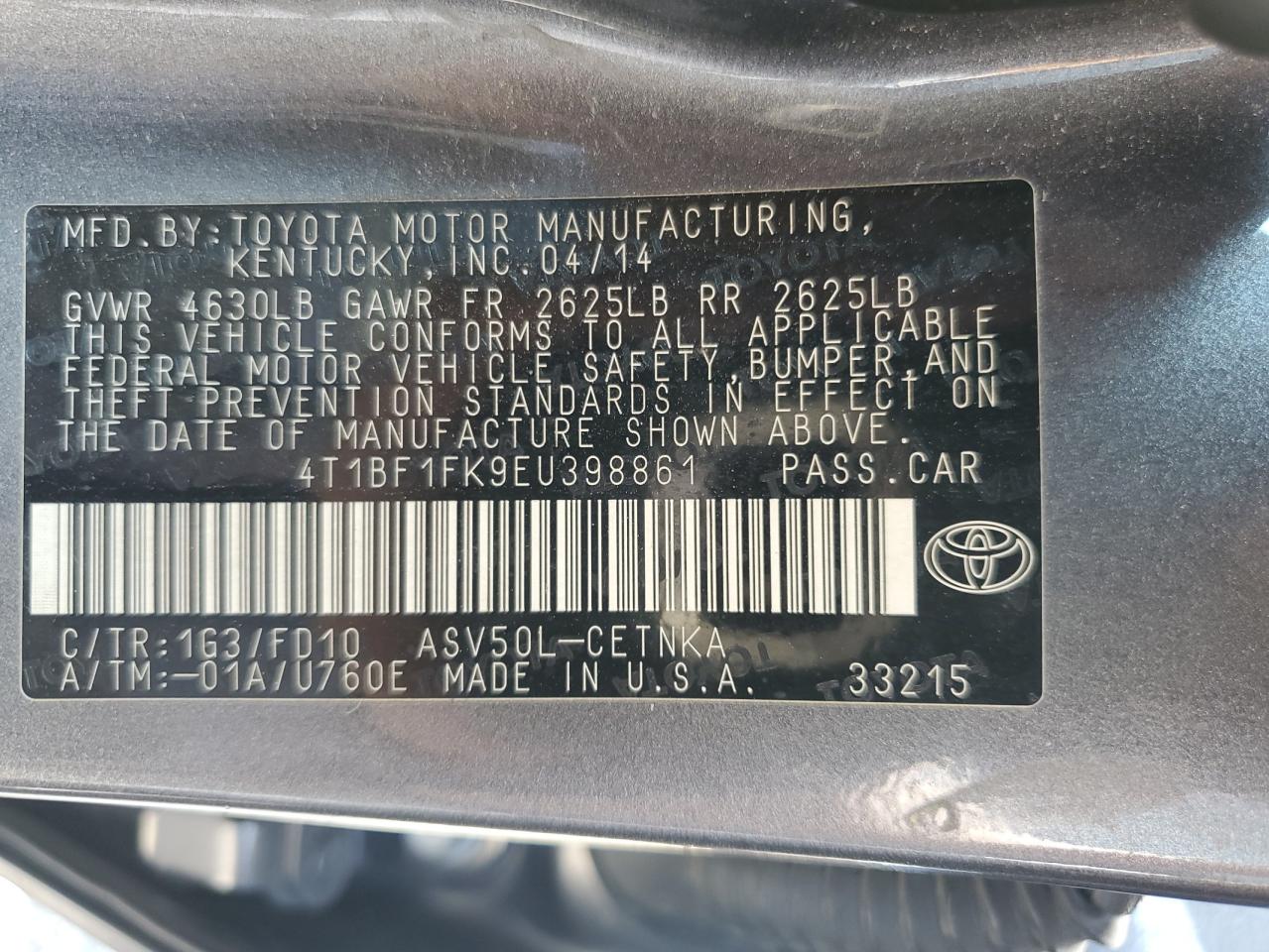 4T1BF1FK9EU398861 2014 Toyota Camry L