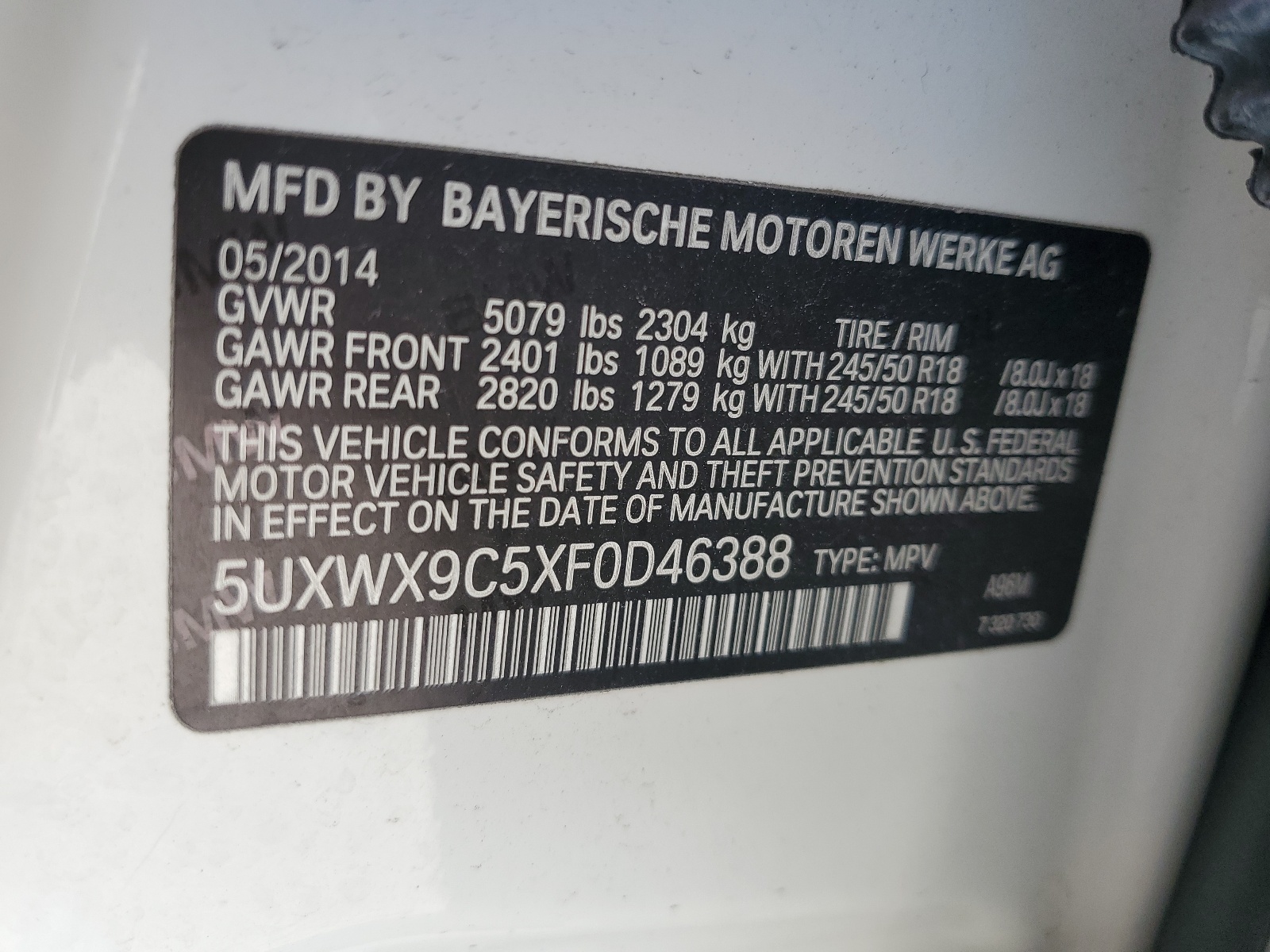 5UXWX9C5XF0D46388 2015 BMW X3 xDrive28I