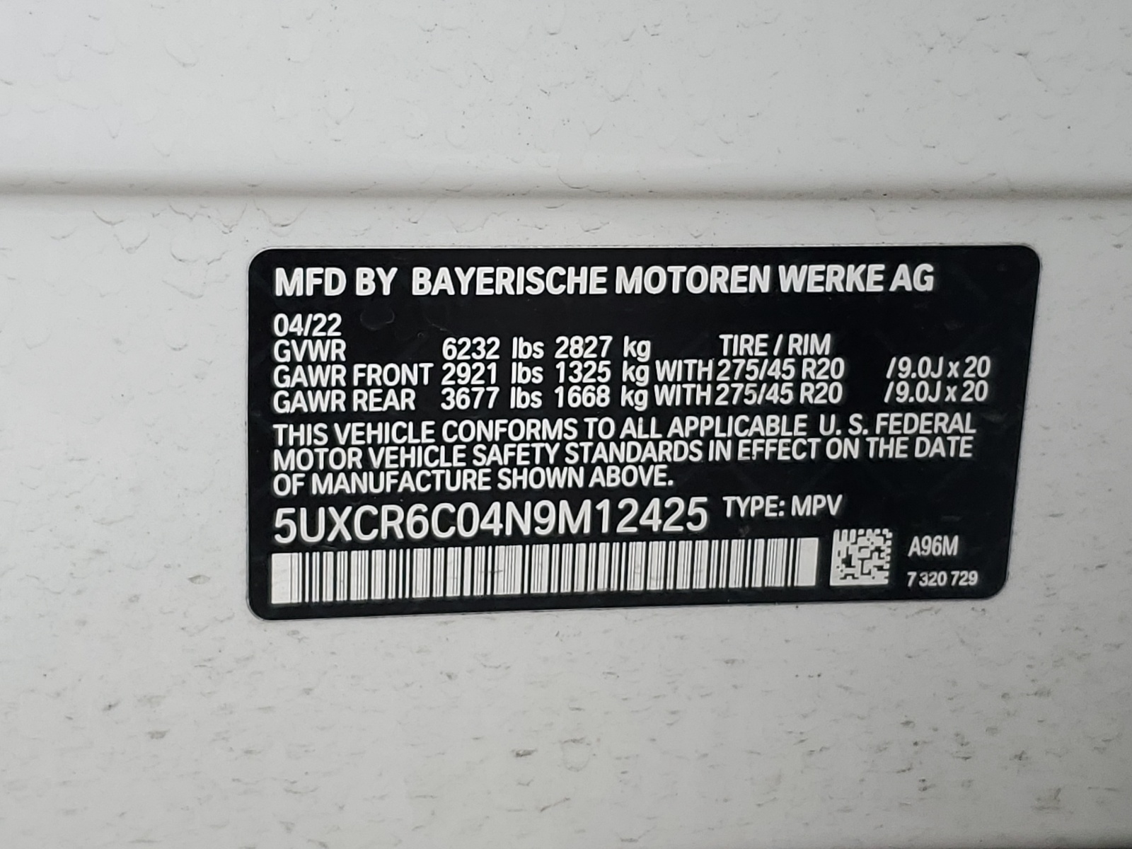 5UXCR6C04N9M12425 2022 BMW X5 xDrive40I