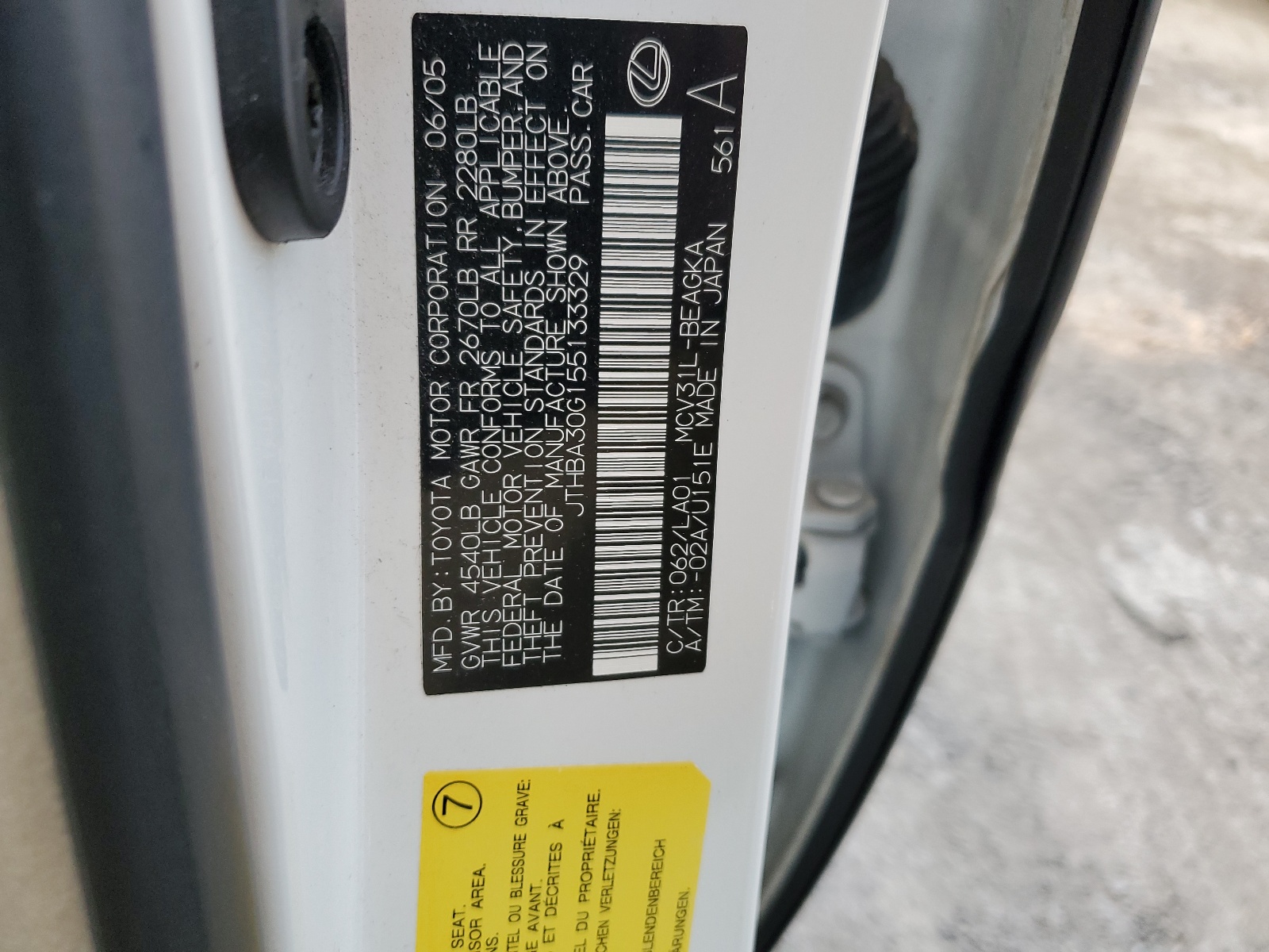 JTHBA30G155133329 2005 Lexus Es 330